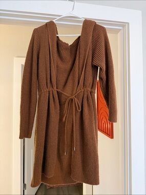 Cozy Brown Knit Hooded Cardigan